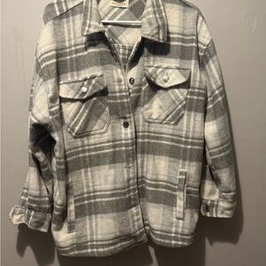 Women’s Gray & White Plaid Fleece Jacket